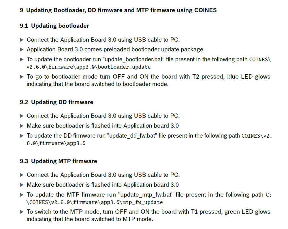 Application 3 board Updating bootloader DD firmware and MTP firmware using coines.png