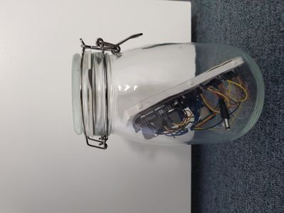 The BME 280 and BME 680 are connected to an Arduino. I log the data from the sensors every 1 minute using an SD card. The whole setup is sealed in this glass jar.
